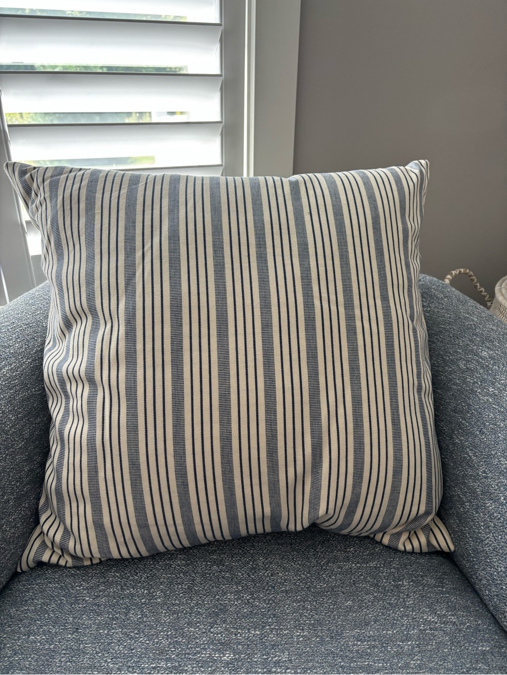 Crate and Barrel Striped Decorative Pillow Cover - Blue and Cream